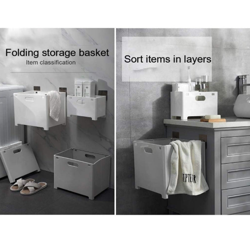 Lecluse Laundry Basket Foldable Punch-Free Wall Mounted Dirty Clothes Storage Cl