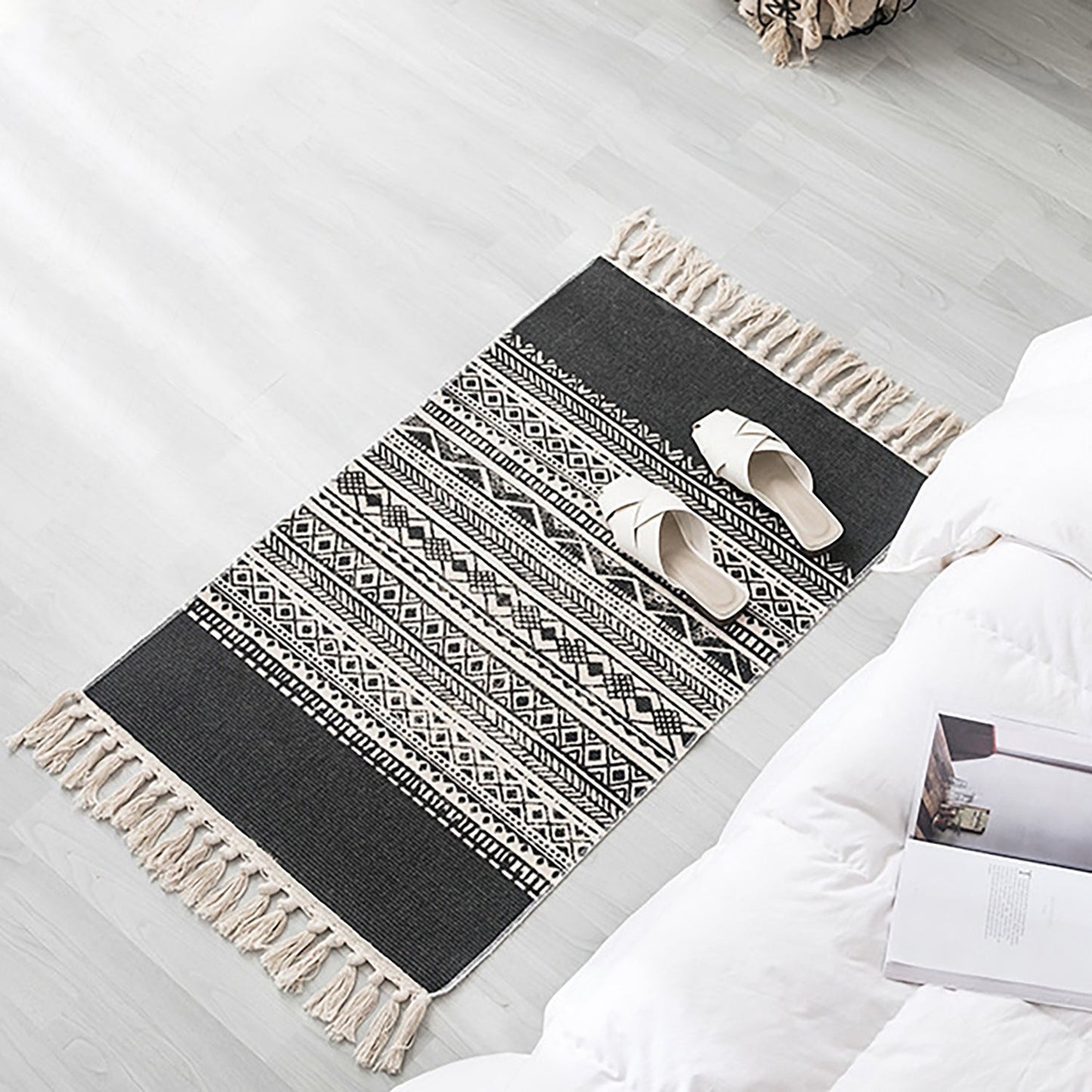 Lecluse Cotton Area Rug Living Room Mat Hand Woven Floor Carpet Round/Rectangle