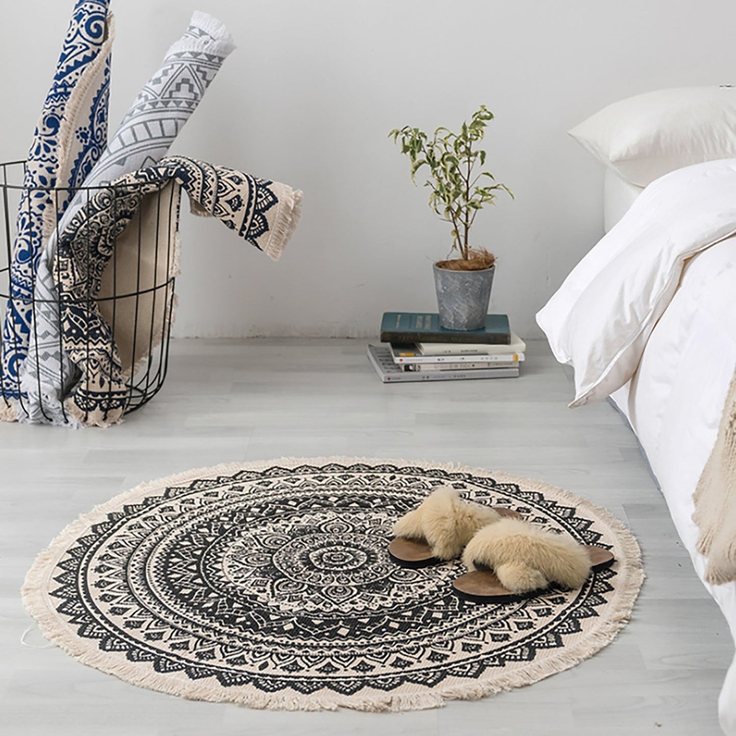 Lecluse Cotton Area Rug Living Room Mat Hand Woven Floor Carpet Round/Rectangle
