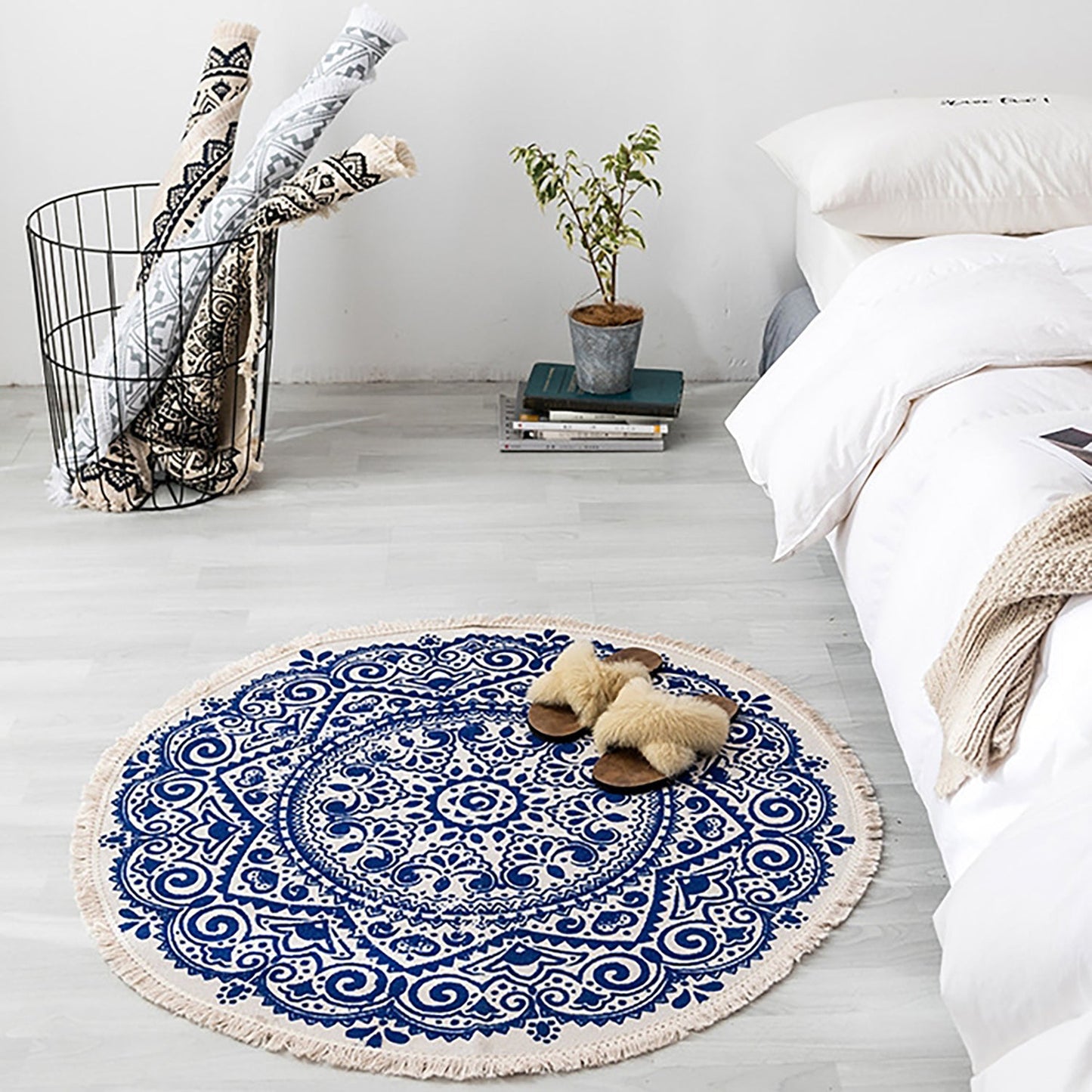 Lecluse Cotton Area Rug Living Room Mat Hand Woven Floor Carpet Round/Rectangle