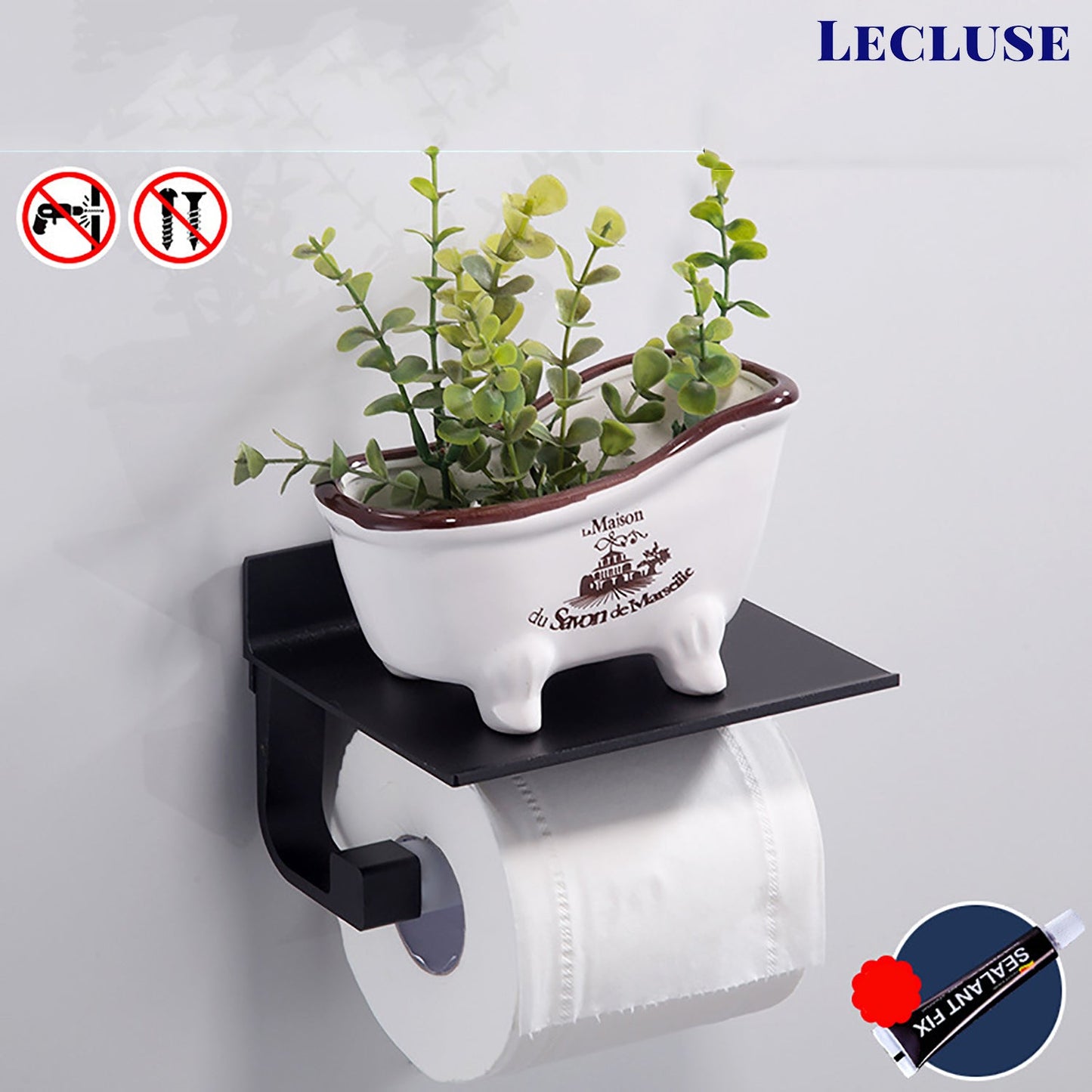 Lecluse Bathroom Accessories Black Set Towel Rack Shelf Storage Hand Rail Caddy