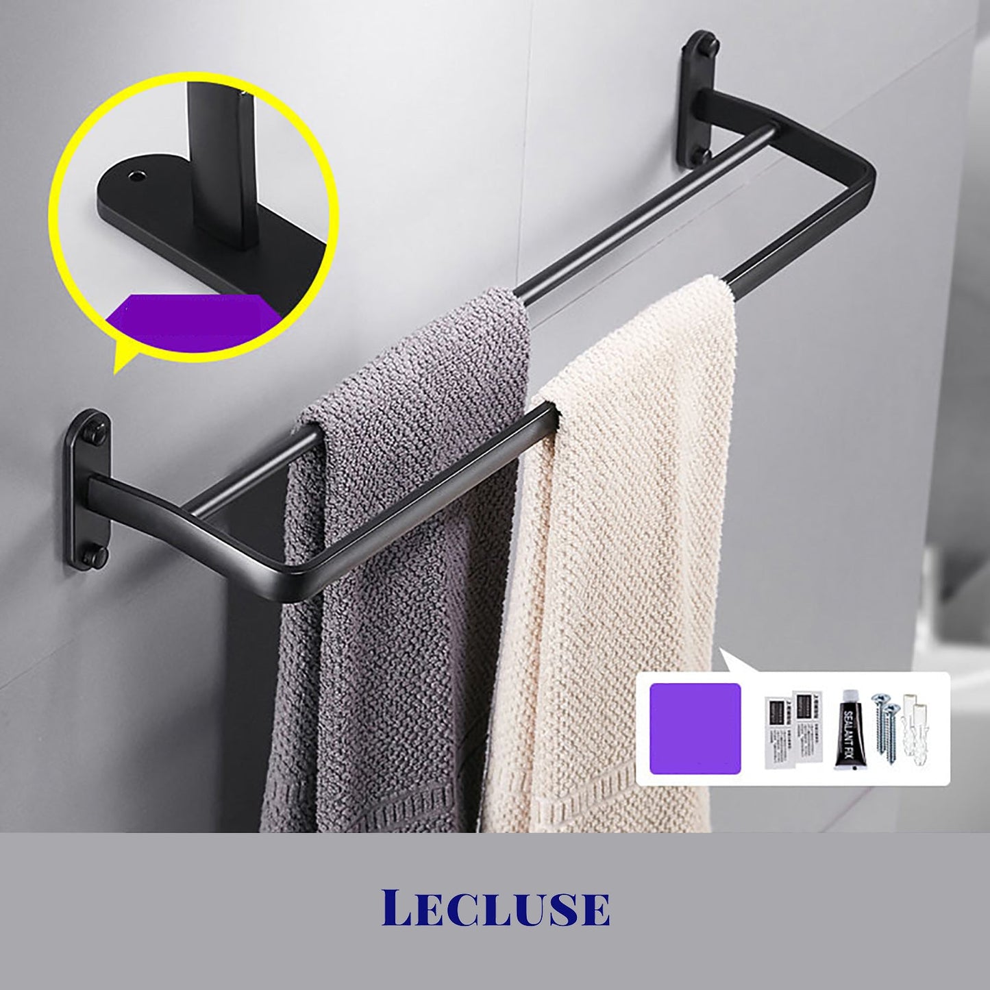 Lecluse Bathroom Accessories Black Set Towel Rack Shelf Storage Hand Rail Caddy