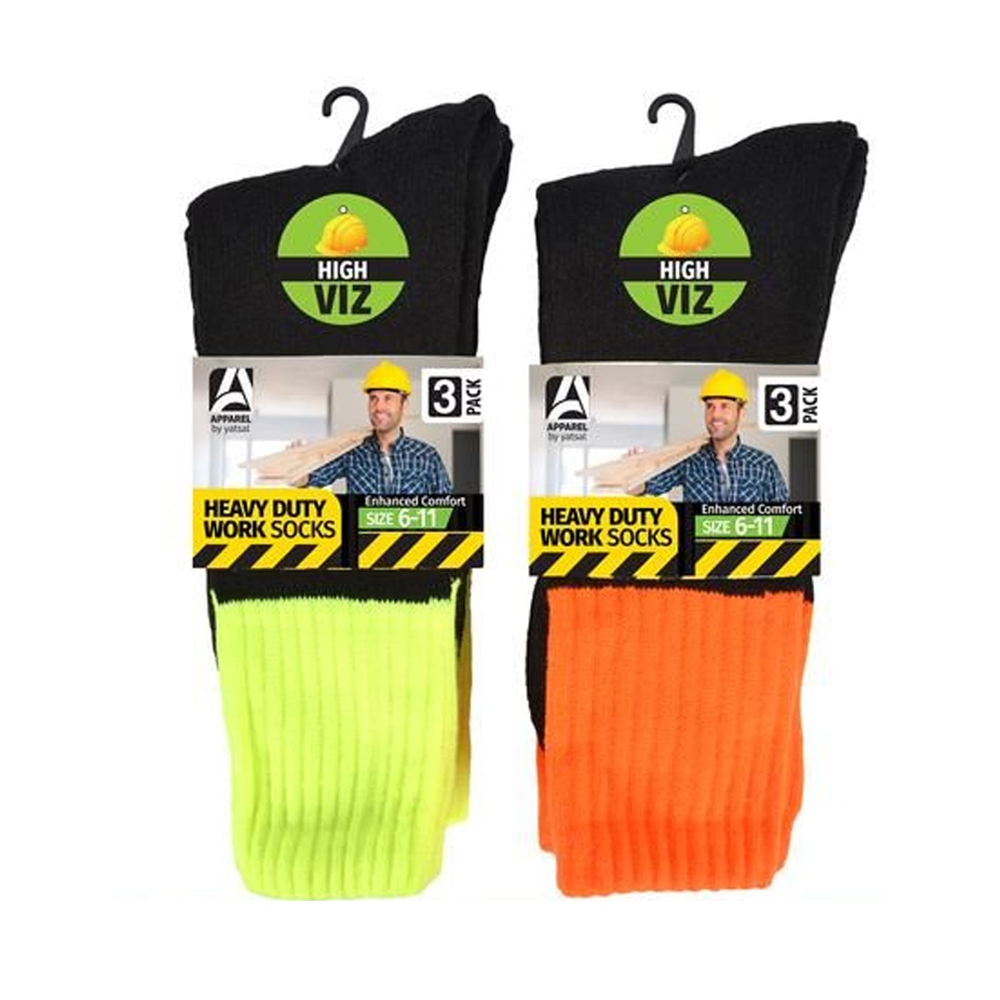 6x3 Pairs Winter Work High Visibility Socks Heavy Duty Cotton Comfort Size 6-11