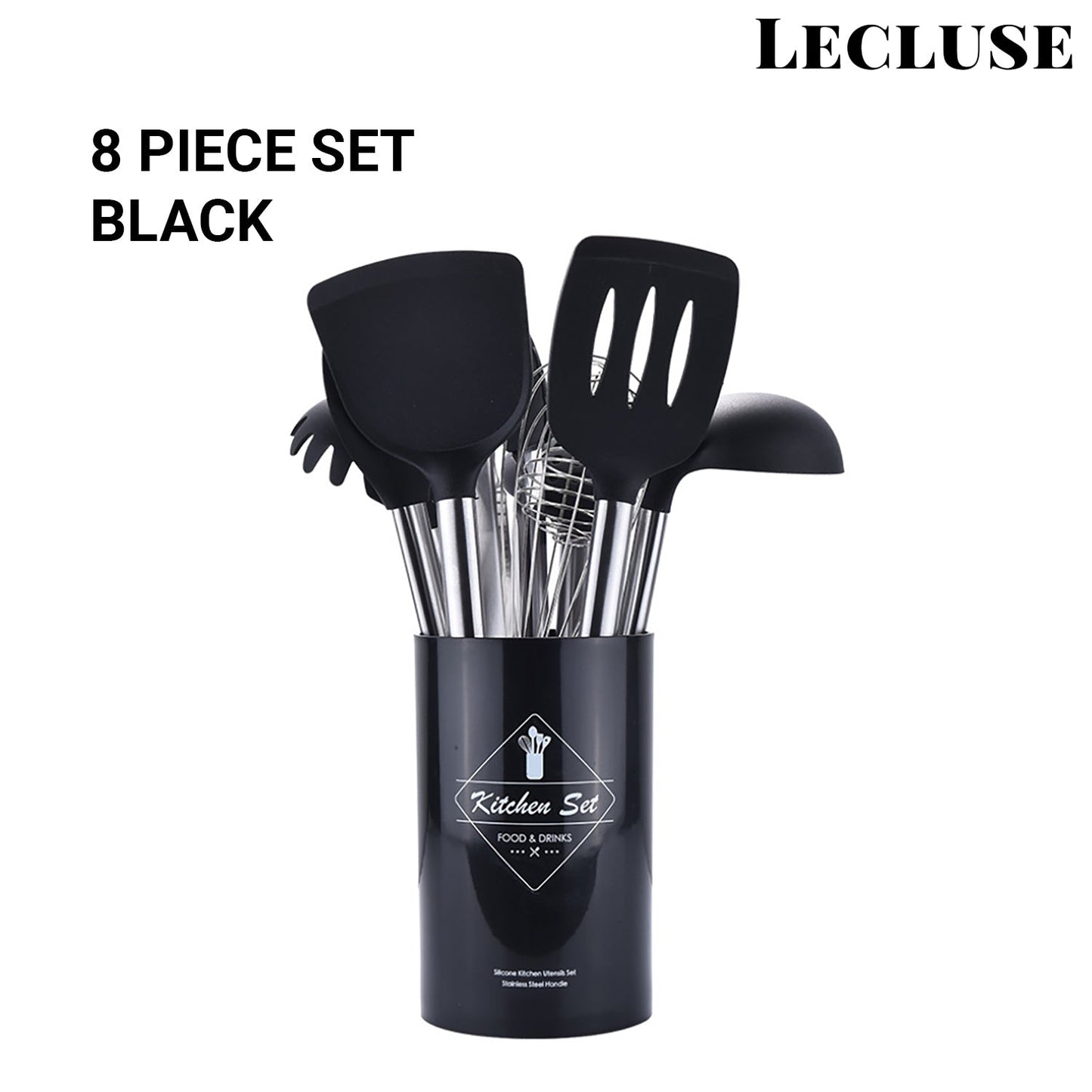 Lecluse Kitchen Utensil Set Silicone Non-Stick Cooking Stainless Steel 8Pcs