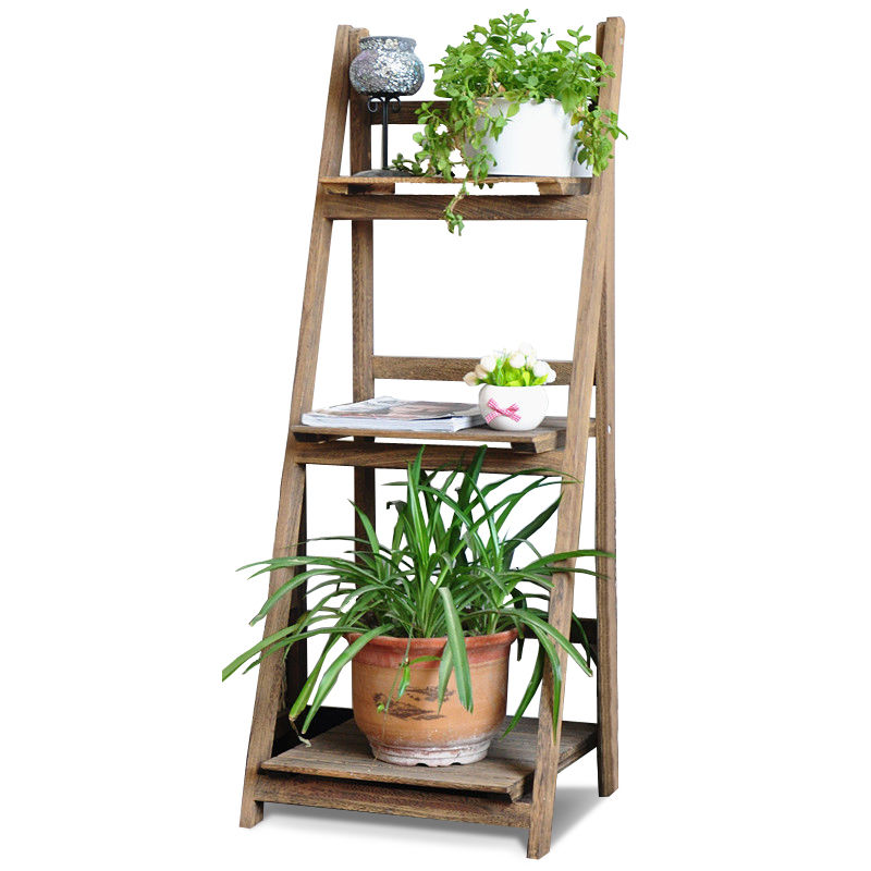 Wooden Ladder Shelf 3 Tier Plant Flower Storage Shelves Multi CD Book Folding