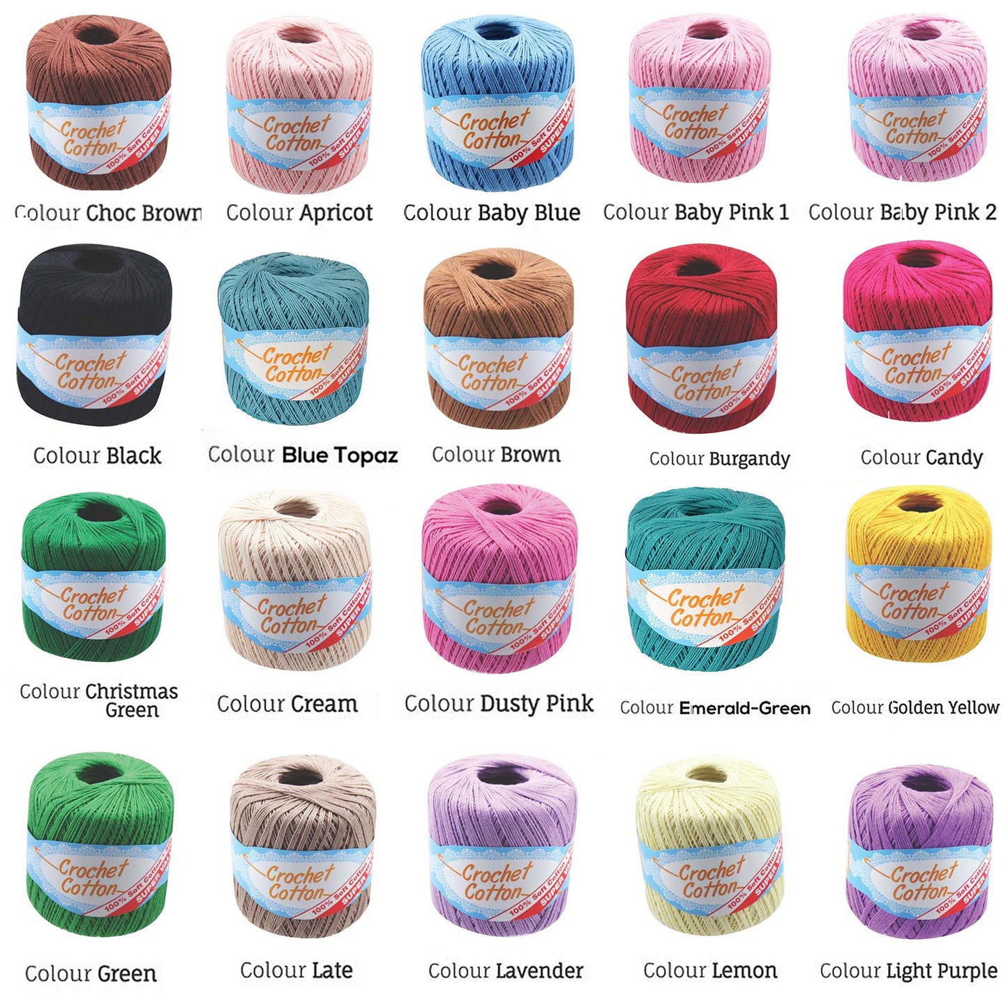 Cotton Crotchet 100% Boll Ball 50g Soft Bulk Coloured Size C Needle 3.25mm