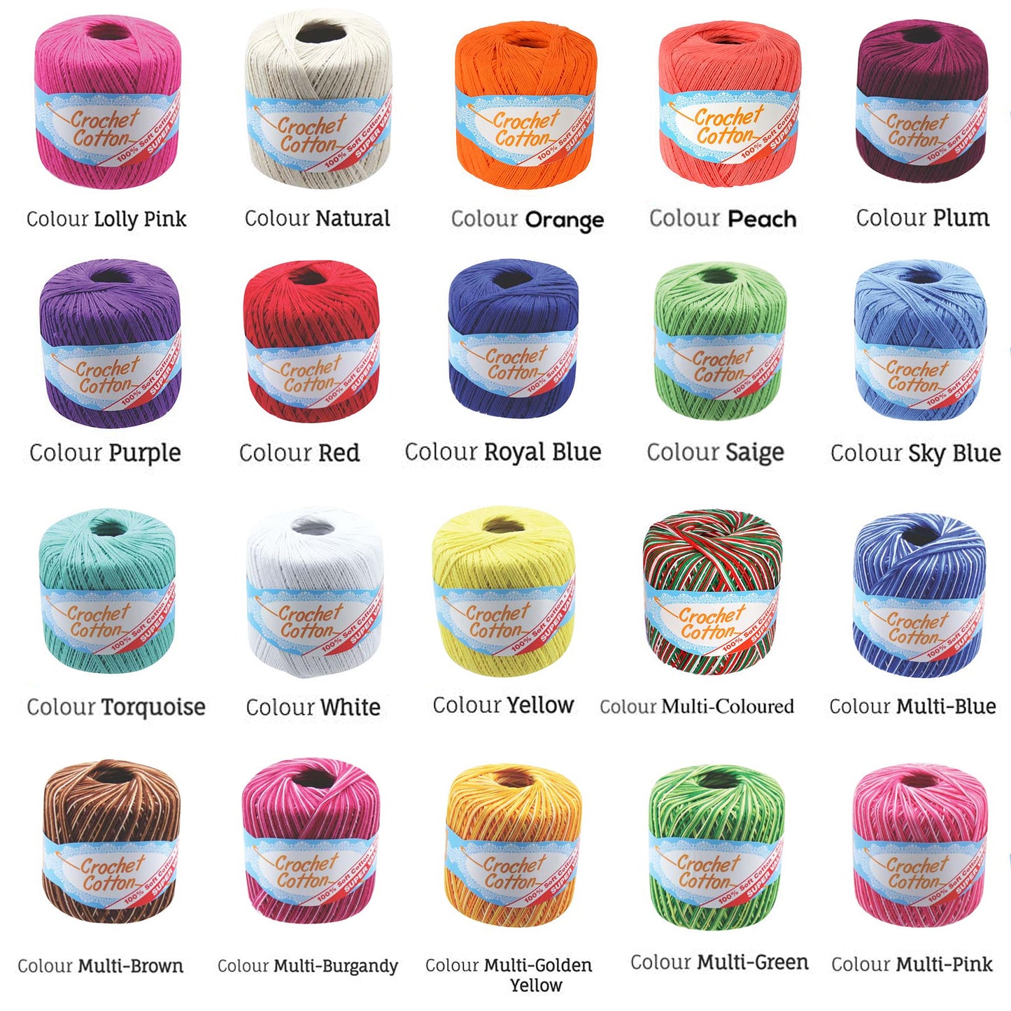 Cotton Crotchet 100% Boll Ball 50g Soft Bulk Coloured Size C Needle 3.25mm