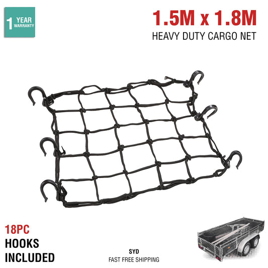 Cargo Net Ute Trailer Truck Heavy Duty Elastic Mesh Car 18 Hooks 1.5M x 1.8M