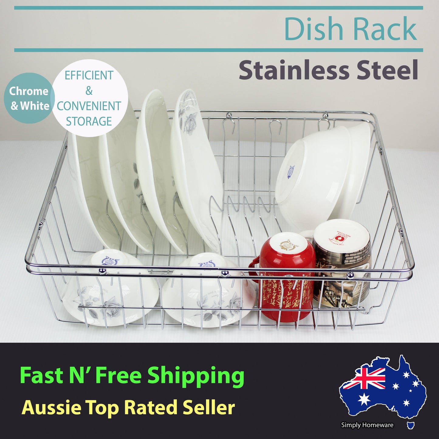 Stainless Steel Dish Rack Chrome Racks Dishrack Drying Cutlery Drainer Tray