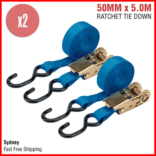 2x Ratchet Tie Down Straps Motorcycle Boat Car Trailer Truck Tiedown 50mm x 4.5M