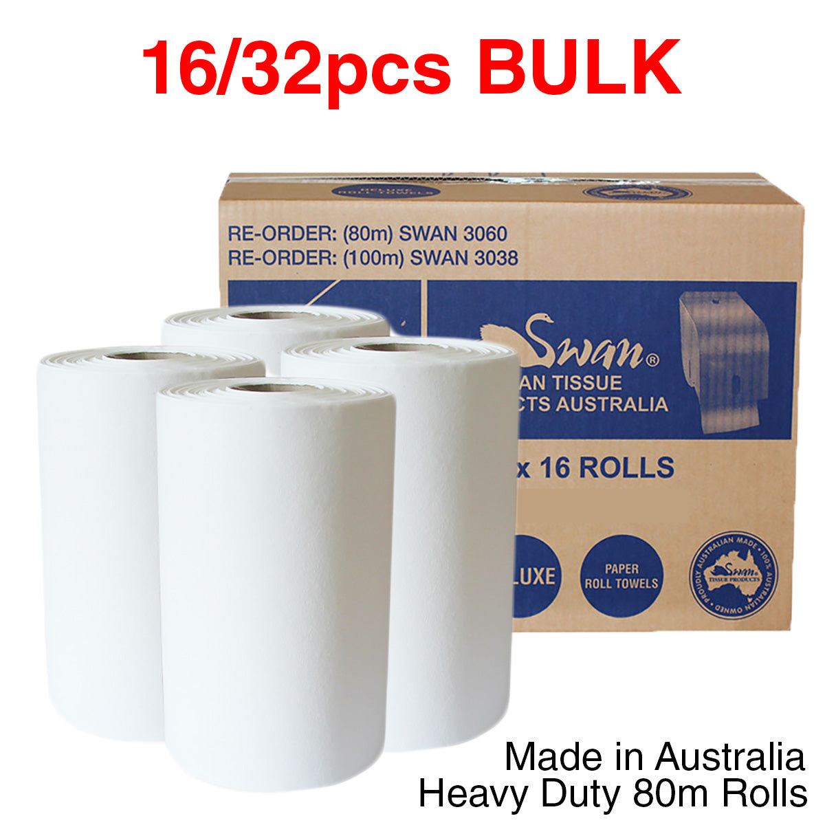 Paper Hand Towels Towel Roll White Bulk Industrial Kitchen Catering 80m 1Ply