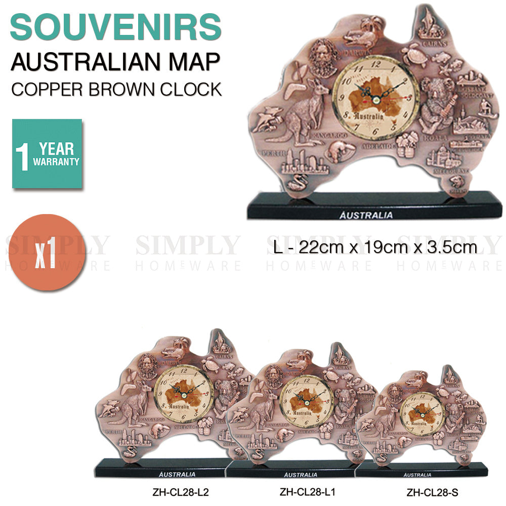 Australian Souvenirs Map Clock Movement Bedside Copper Aussie Gift Bulk Large - Simply Homeware