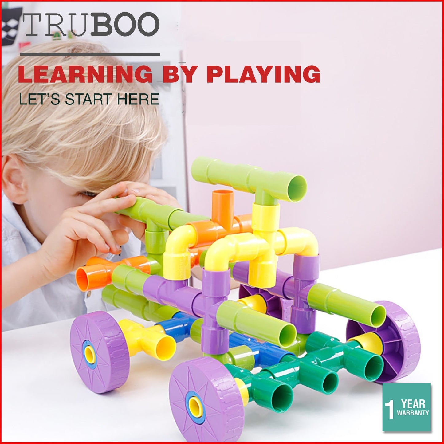 Truboo Kids Tube Blocks Building Toy DIY Set Educational Engineering 72 PCS Gift