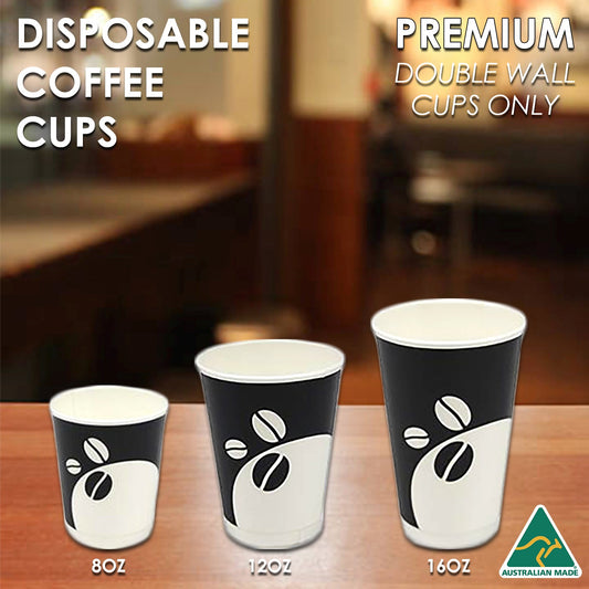 Coffee Cups Disposable Paper 8oz 12oz 16oz Double Wall Drink Tea Water Takeaway - Simply Homeware
