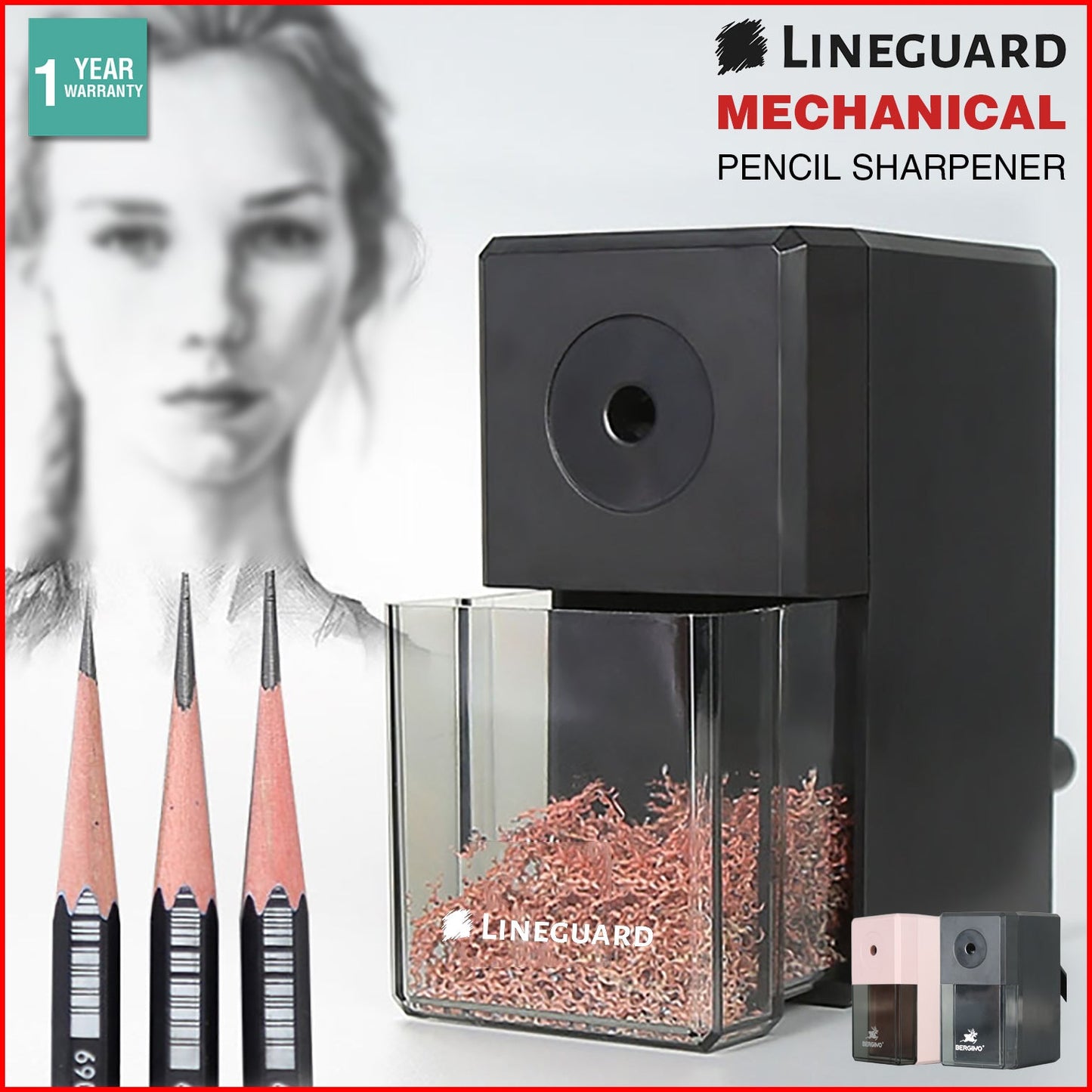 Lineguard Mechanical Pencil Sharpener Manual Desktop Charcoal Stationery Hand