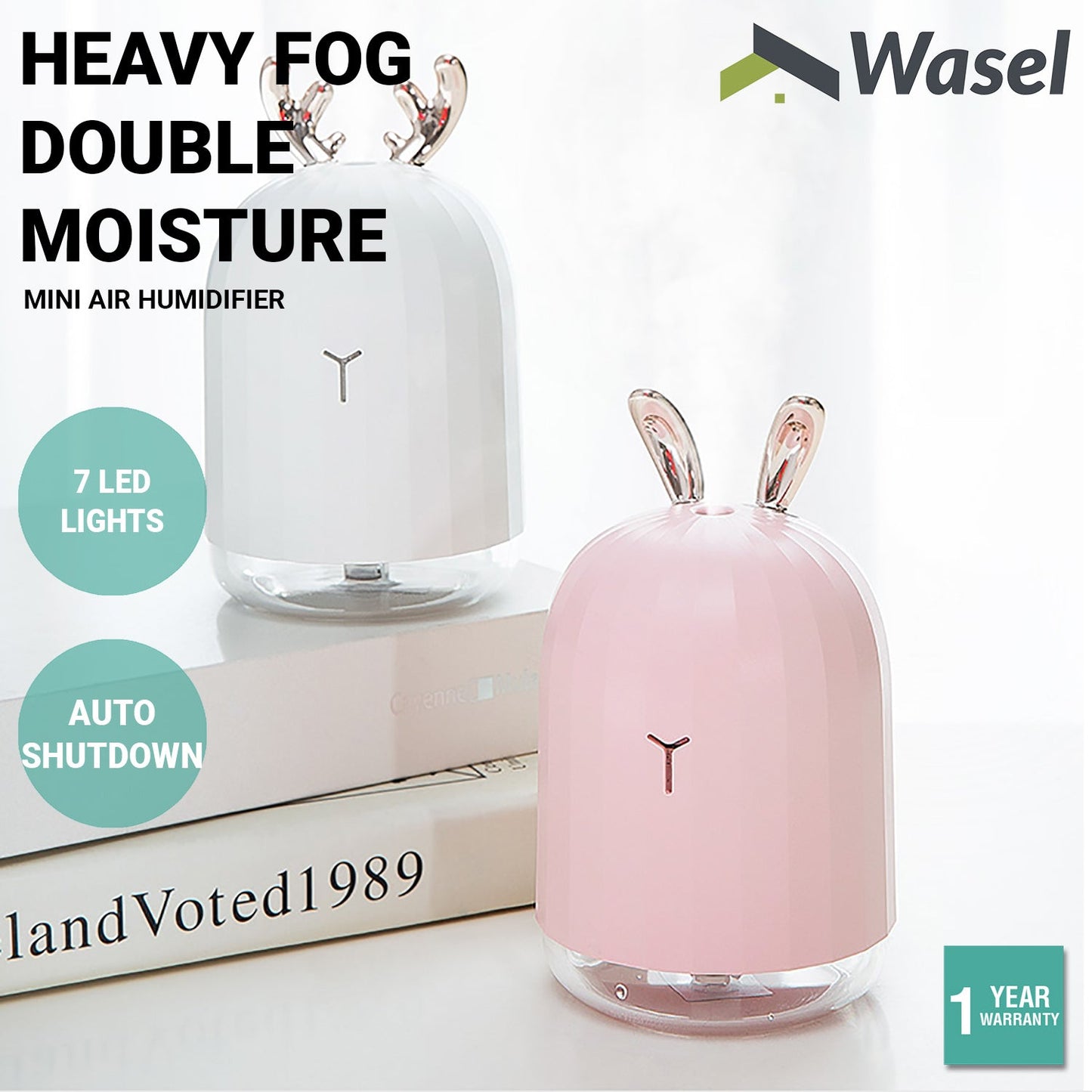 Wasel Mini Desk Air Humidifier Aromatherapy USB LED Lights Deer Rabbit Shaped