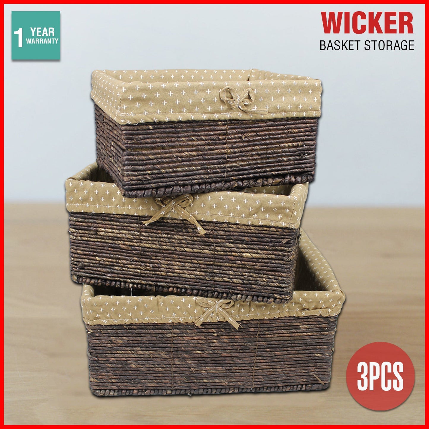 Wicker Cane Baskets Set Storage Box Small Medium Large Vintage Antique Picnic 3P