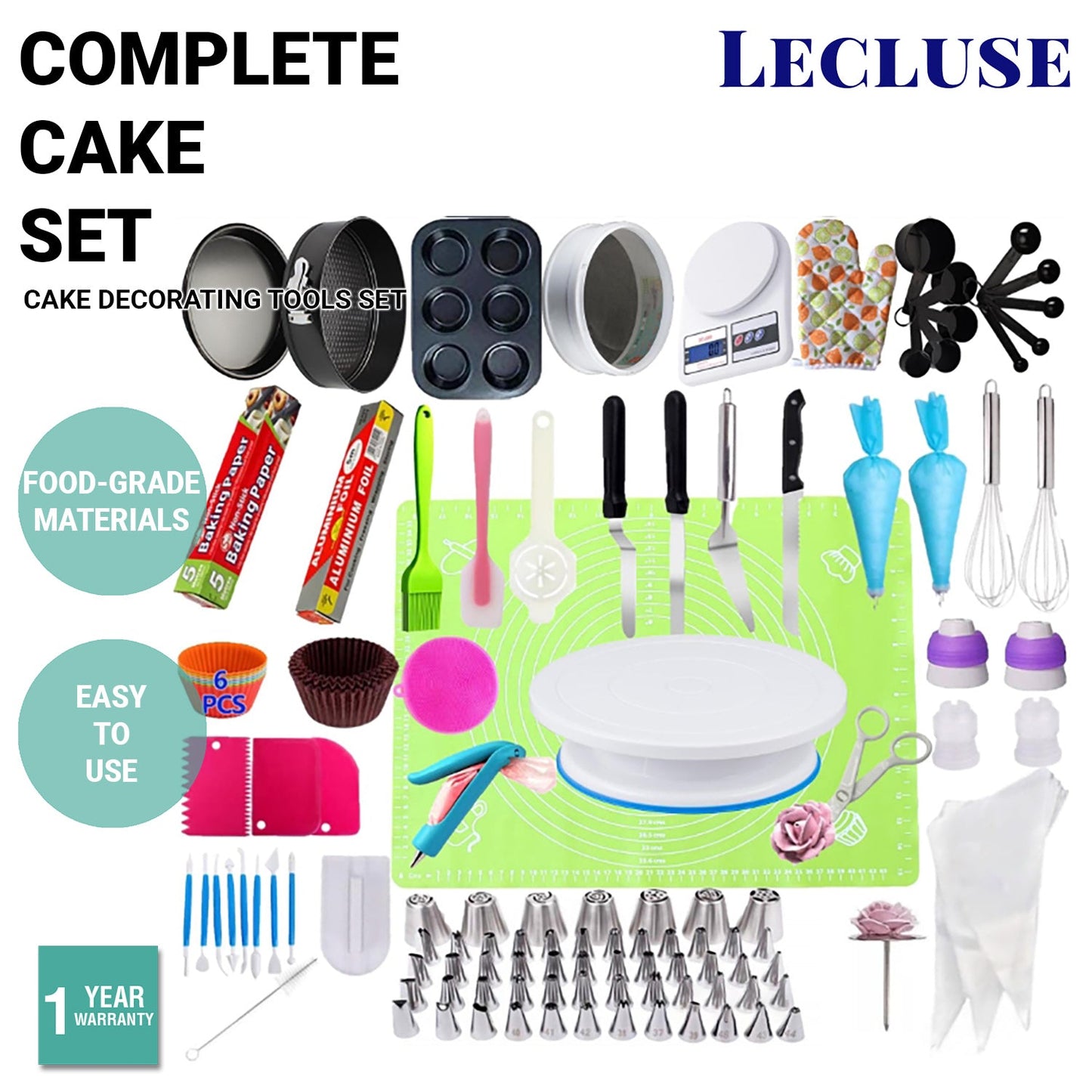 Lecluse Cake Decorating Tools Set Baking Turntable Rotating Stand 73/223Pcs