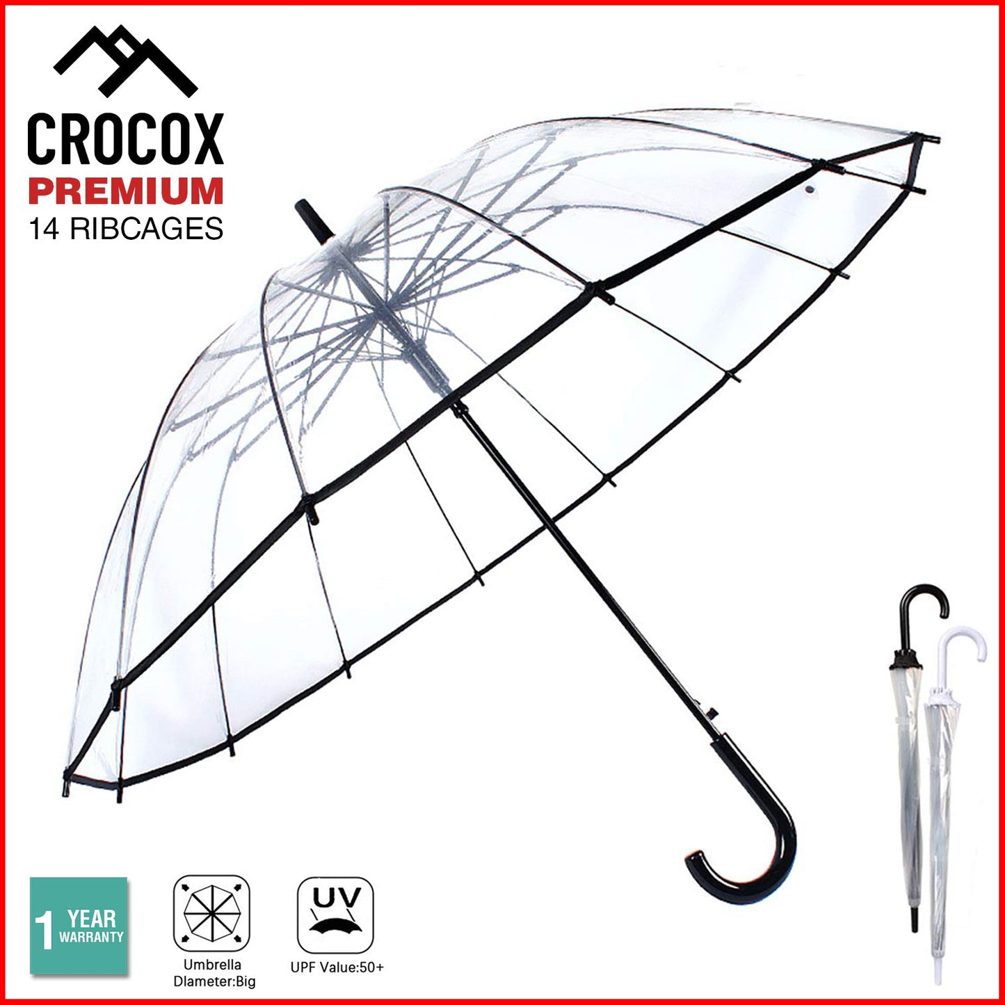 Crocox Clear Umbrellas Automatic Windproof Large Long Men Womens Dome Birdcage