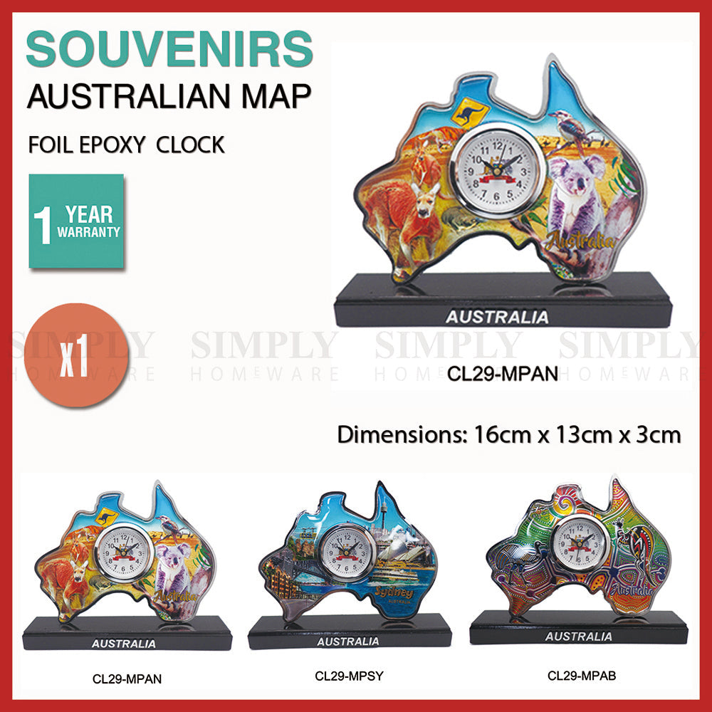 Australian Souvenirs Map Clock Movement Beside Foil Epoxy Aussie Gift Bulk AU - Simply Homeware