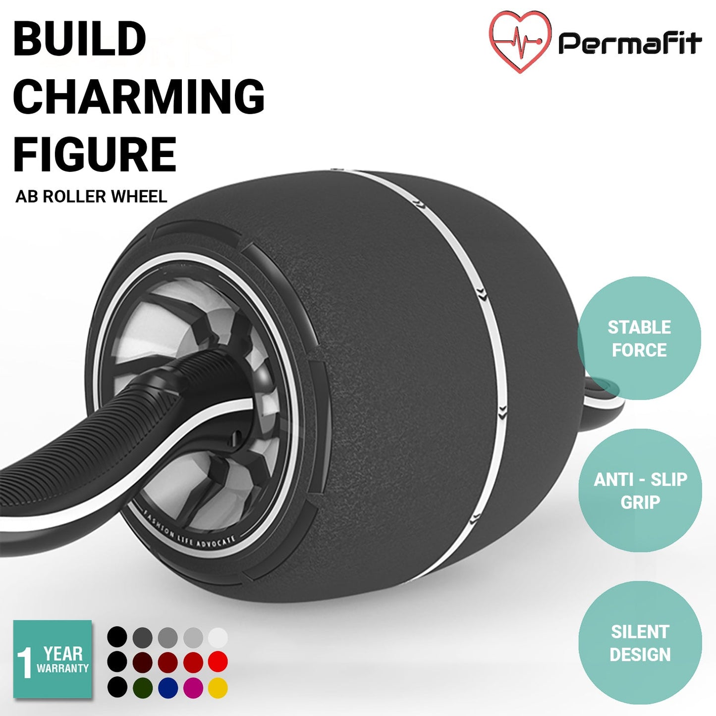 Permafit AB Roller Wheel Abdominal Exercise Trainer Workout Equipment Home Gym