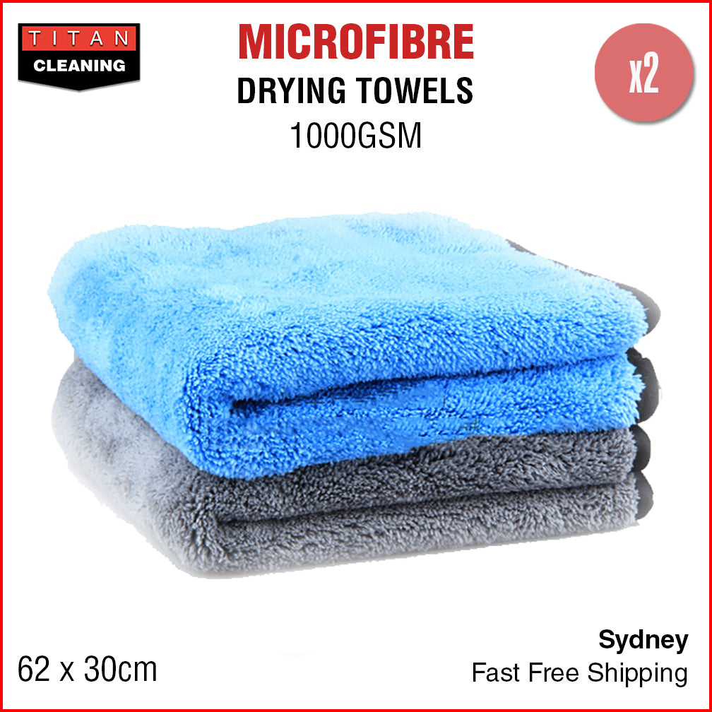 2x 1000GSM Microfibre Car Drying Towel Cleaning Cloth Microfiber Glass 62x30cm - Simply Homeware