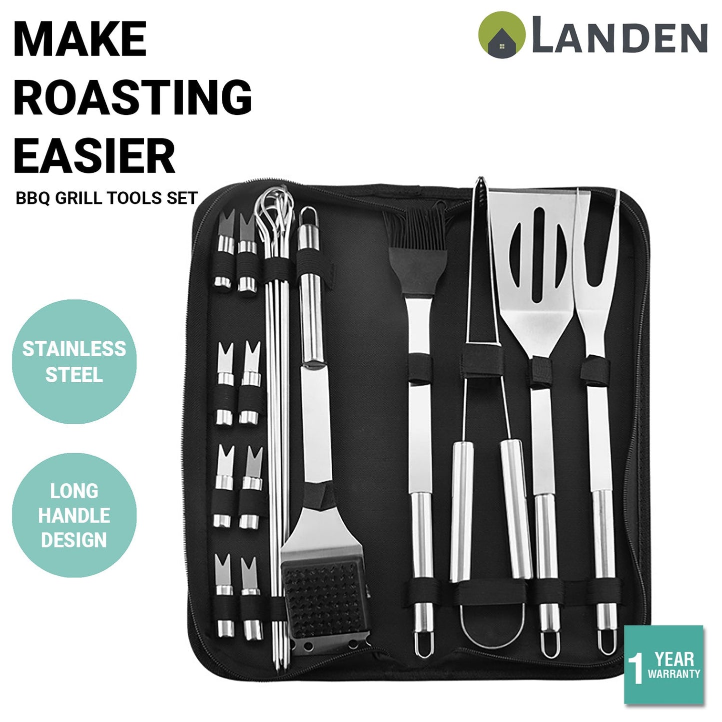 Landen BBQ Grill Tools Set Portable Barbecue Utensil Cooking Kit 5/20Pcs