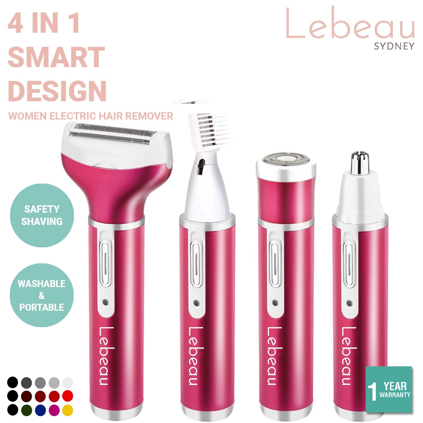 Lebeau Women Electric Hair Remover Epilator Shaver Razor Arm Leg Bikini 4 In 1
