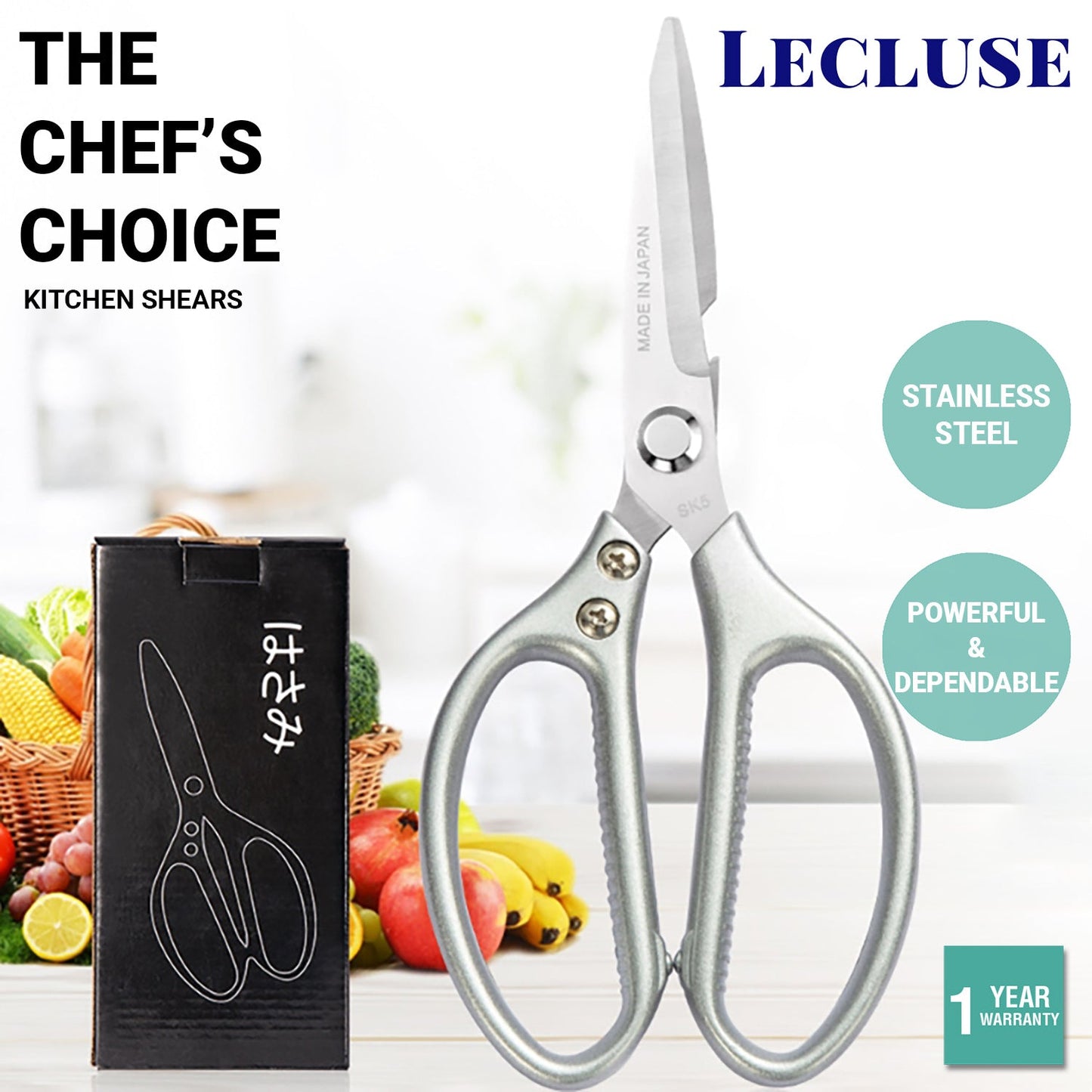 2x Lecluse Kitchen Shears Heavy Duty Scissors Stainless Steel Multi-Purpose Cut