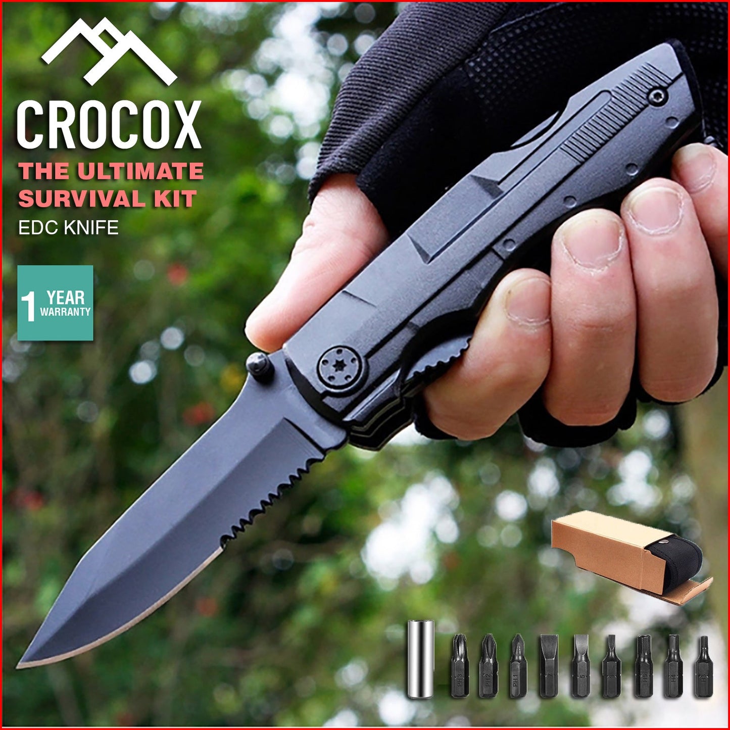 Crocox Mini EDC Folding Knife Utility Set Pocket Survival Tools Hunting Tactical