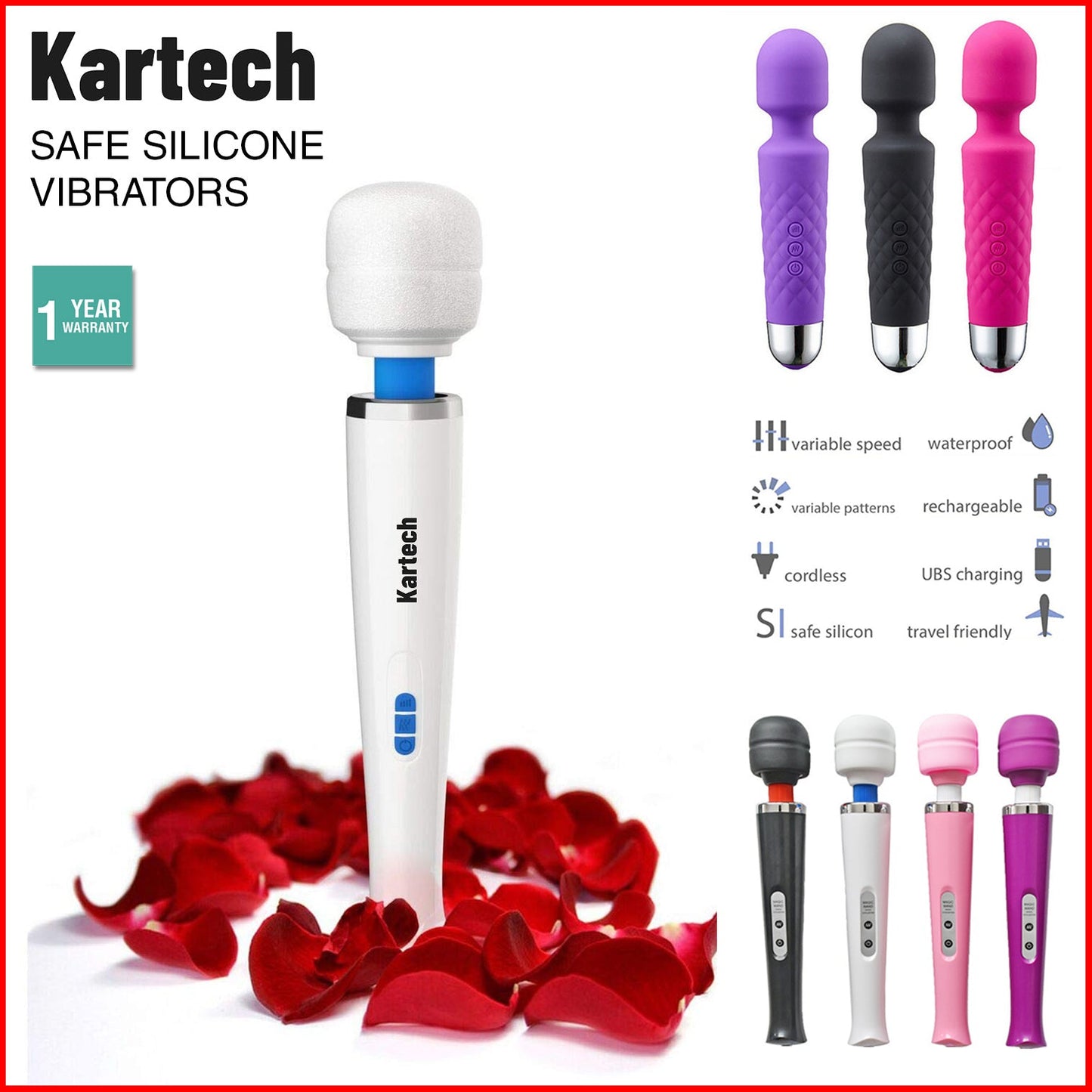 Magic Wand Vibrator Massager Handheld Body Bullet Sex Toy Cordless Adults Dildo
