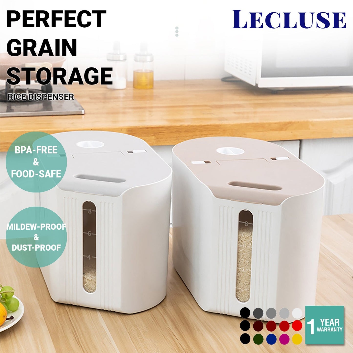 Lecluse Rice Dispenser Cereal Storage Box Spaghetti Noodle Container Sealed