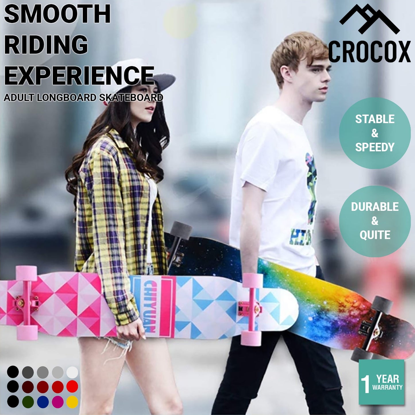 Crocox Adult Longboard Skateboard Complete Youth Beginner Maple Deck Outdoor