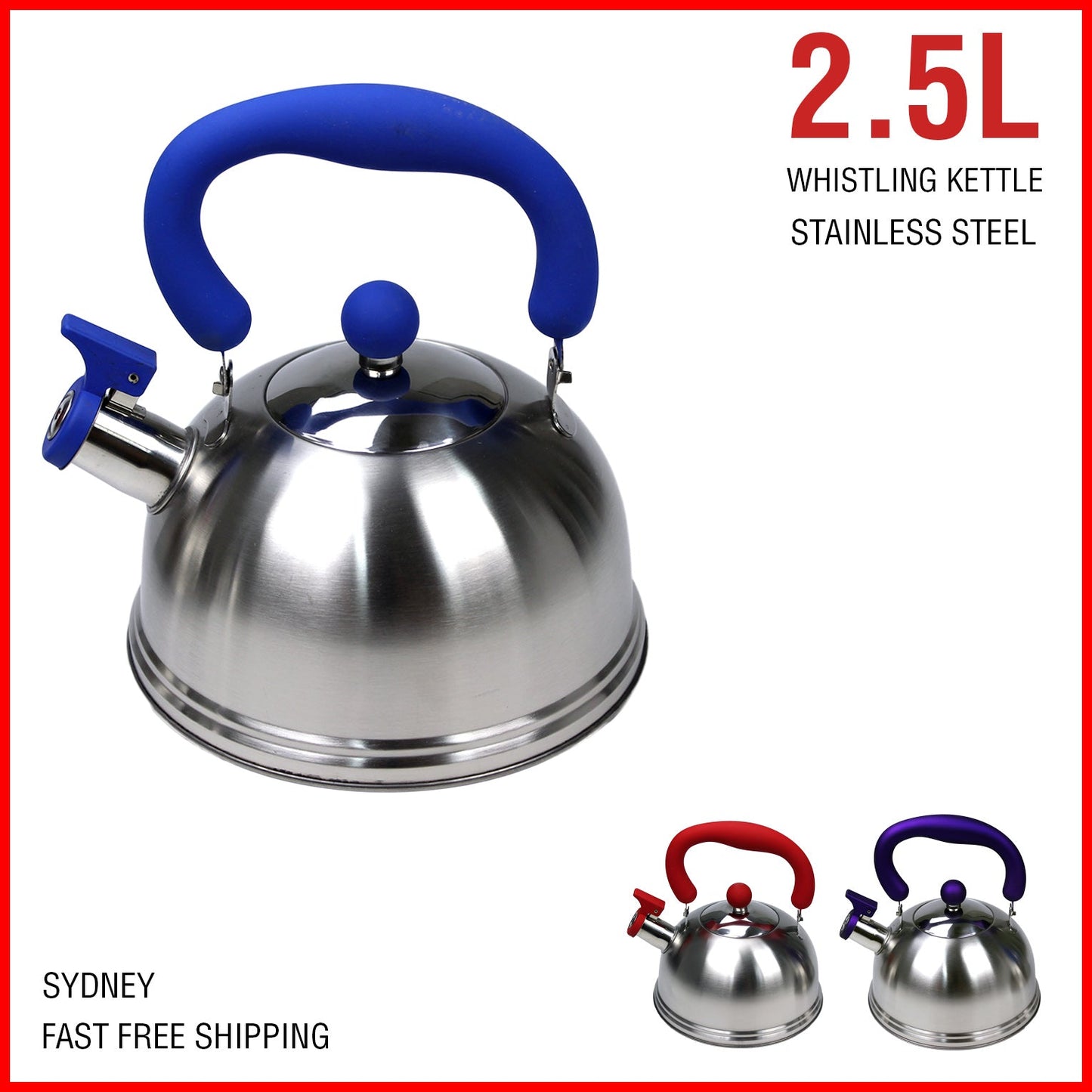 Whistling Kettle Stainless Steel Silver Tea Teapot Camping Stove Top 2.5L Black