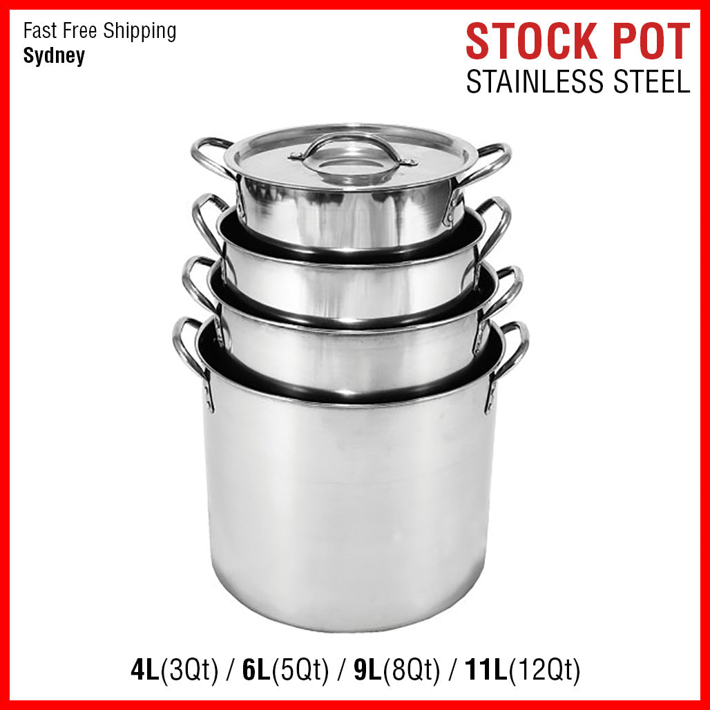 4 Piece Stainless Steel Stock Pot Set Stockpot Lids Cooking Kitchen Cookware