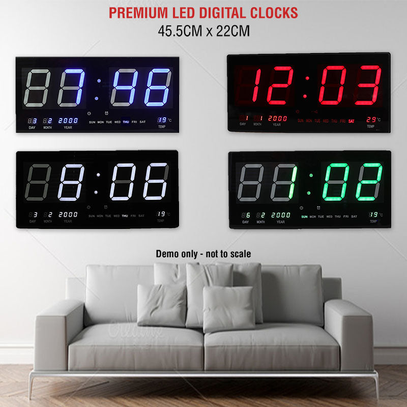 Jumbo Digital Clock Large Wall Clocks LED Display Alarm Thermometer Calendar AU
