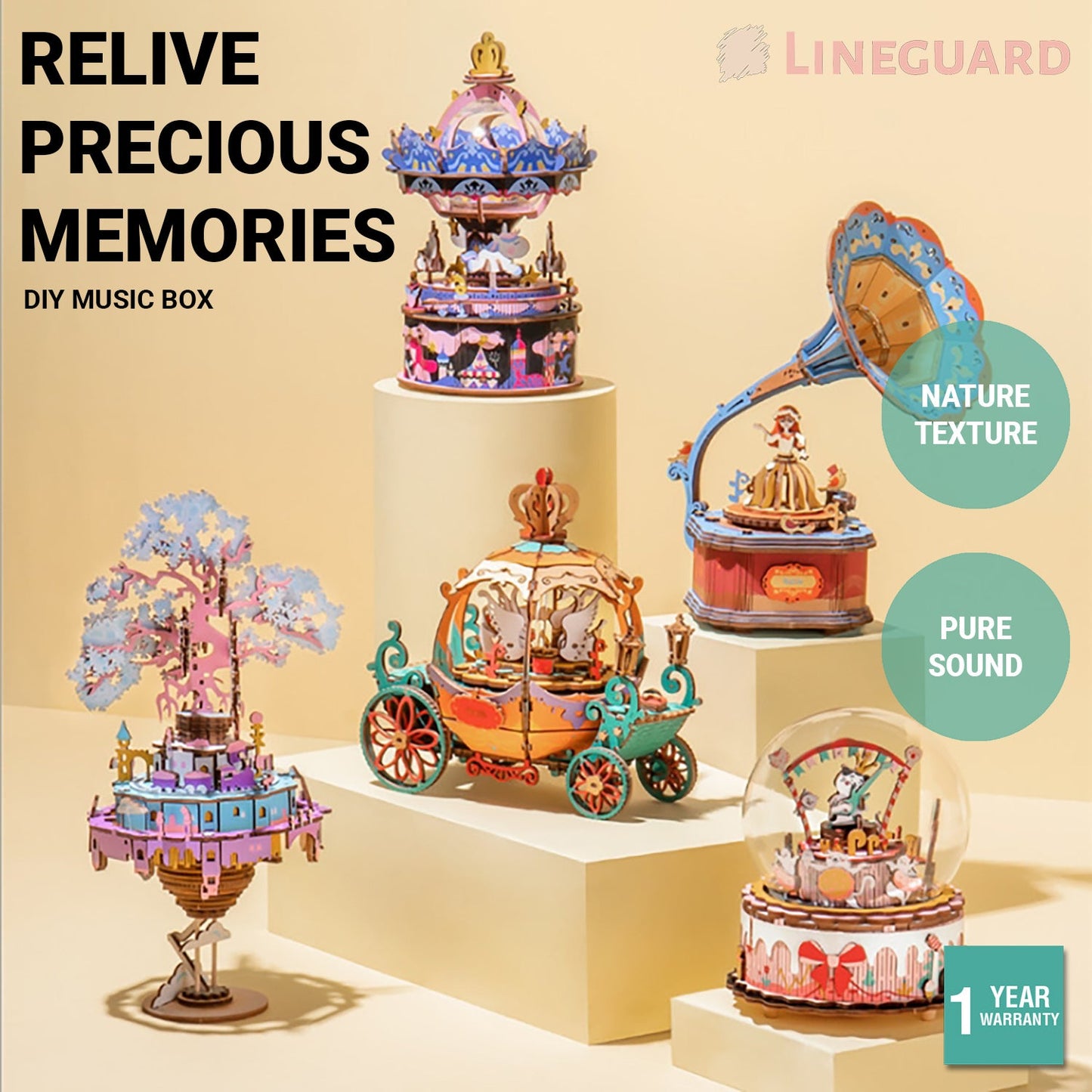 Lineguard DIY Music Box 3D Wooden Puzzle Assembled Craft Building Blocks Toy