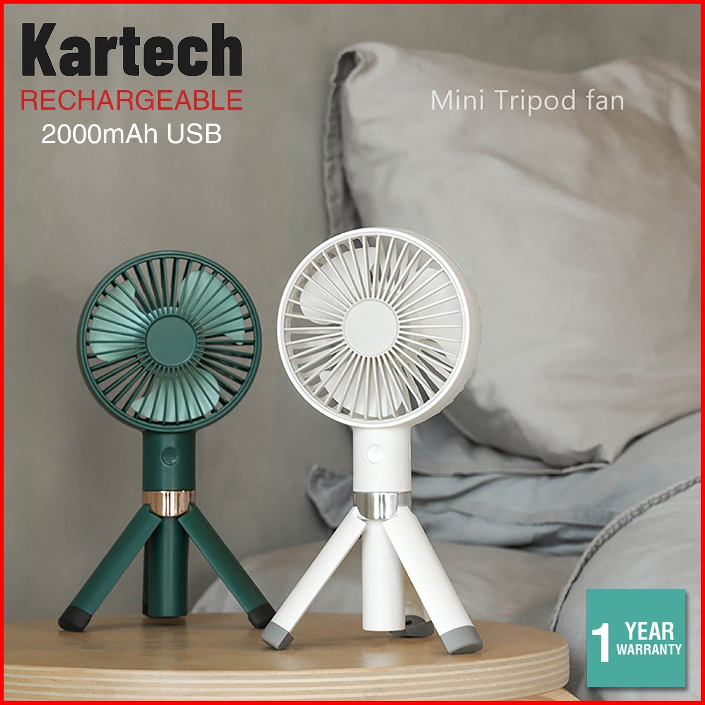 Kartech Rechargeable Mini USB Fan Battery Operated Portable Handheld Desk Quiet