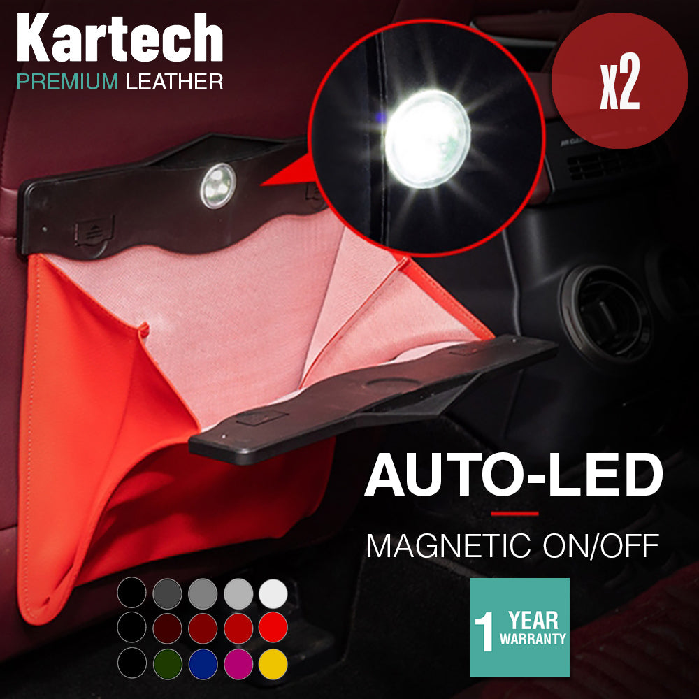 2x Kartech Car Rubbish Bin Leather Bag Trash Can Waste Seat Back Organisers Box
