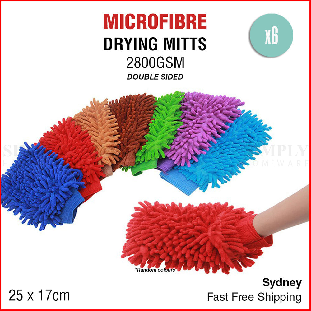 6x 2800GSM Microfibre Car Wash Mitt Drying Glove Cleaning Microfiber Super Absor - Simply Homeware