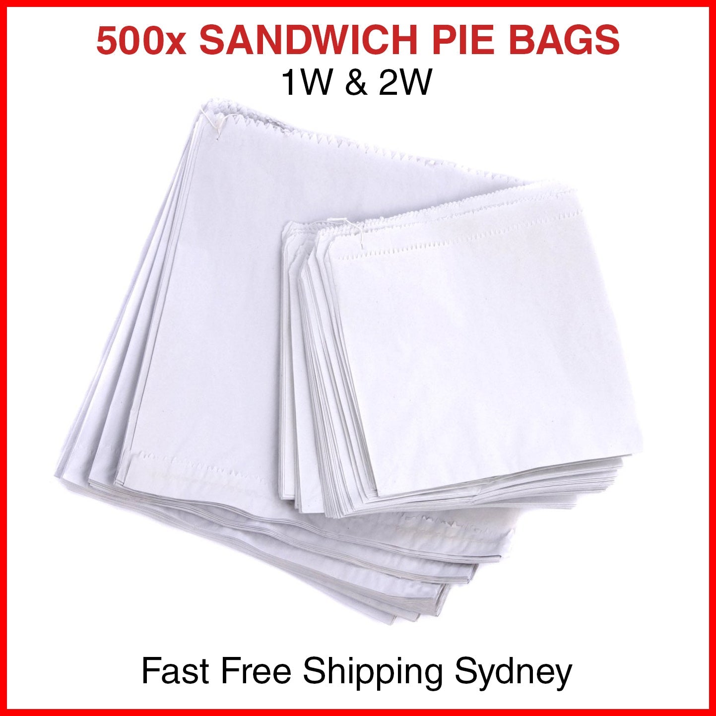 500x 1W 2W Paper Bags White Flat Sandwich Pie Take Away Takeaway Lolly String 3F