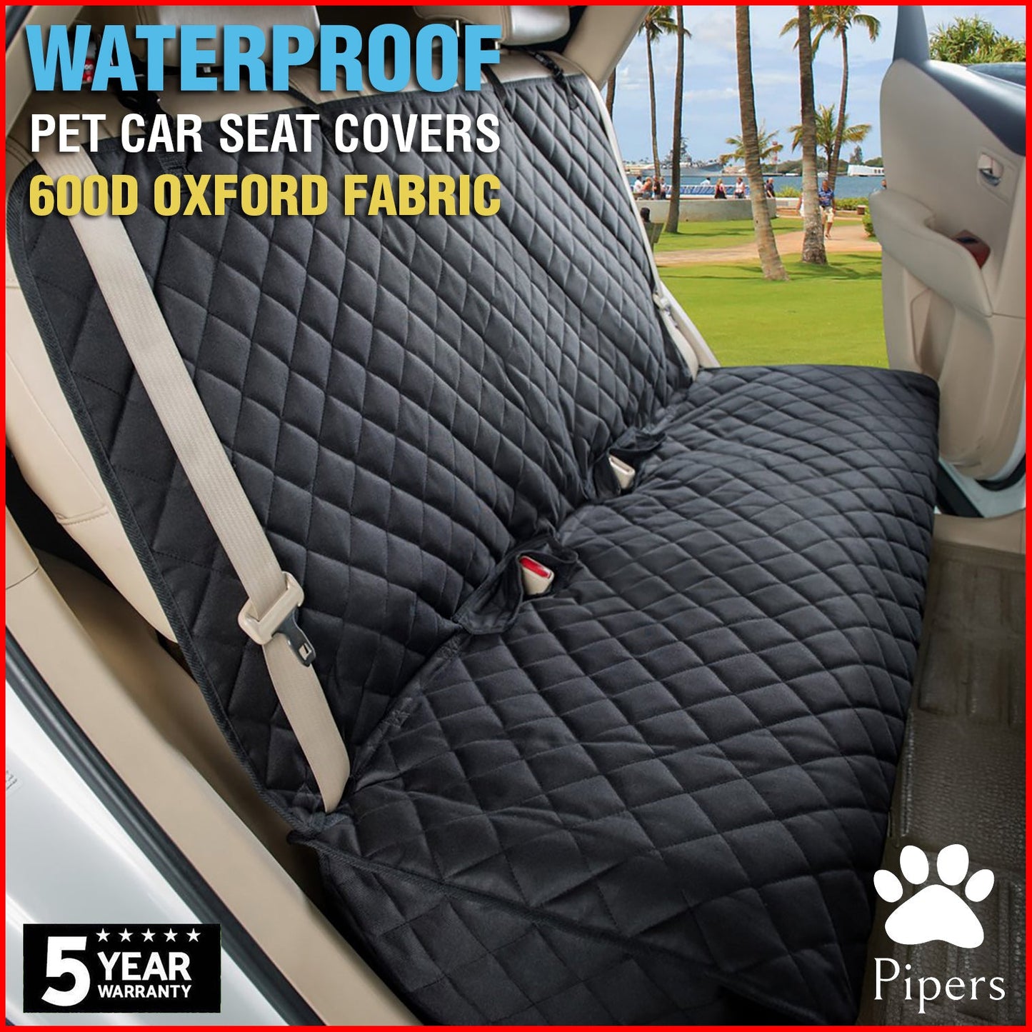 Pipers Pet Car Back Seat Cover Hammock Waterproof Protector Non Slip Mat Dog Cat
