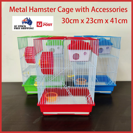 Mouse Hamster Cage Metal Frame Square Roof Red Coloured Toys 30cm x 23cm x 41cm