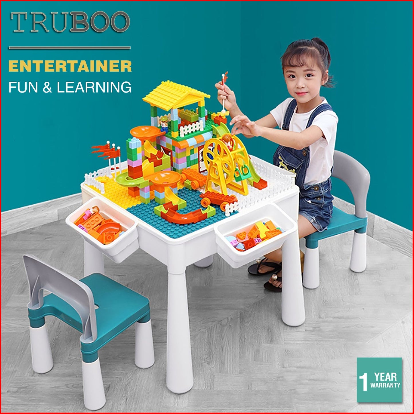 Truboo Building Blocks Kids Table and Chairs Set Toy Bricks Activity Play Baby