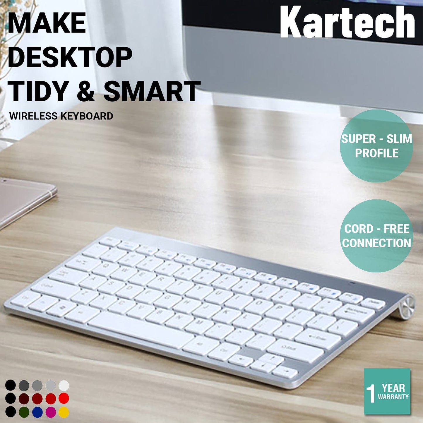 Kartech Wireless Keyboard Portable USB Mini Slim Ultra-Thin for PC Laptop