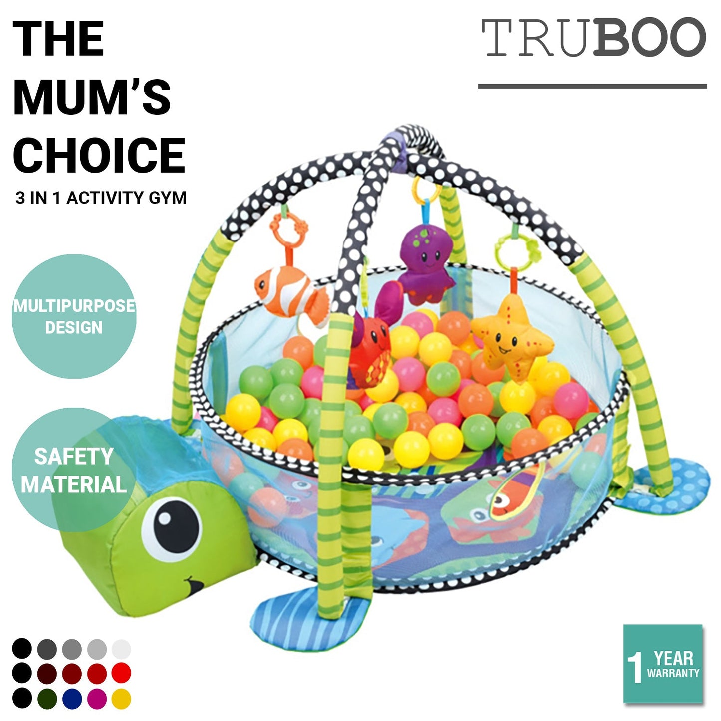 Truboo 3 in 1 Baby Activity Gym Infant Play Floor Mat Ball Pit Toys Fitness