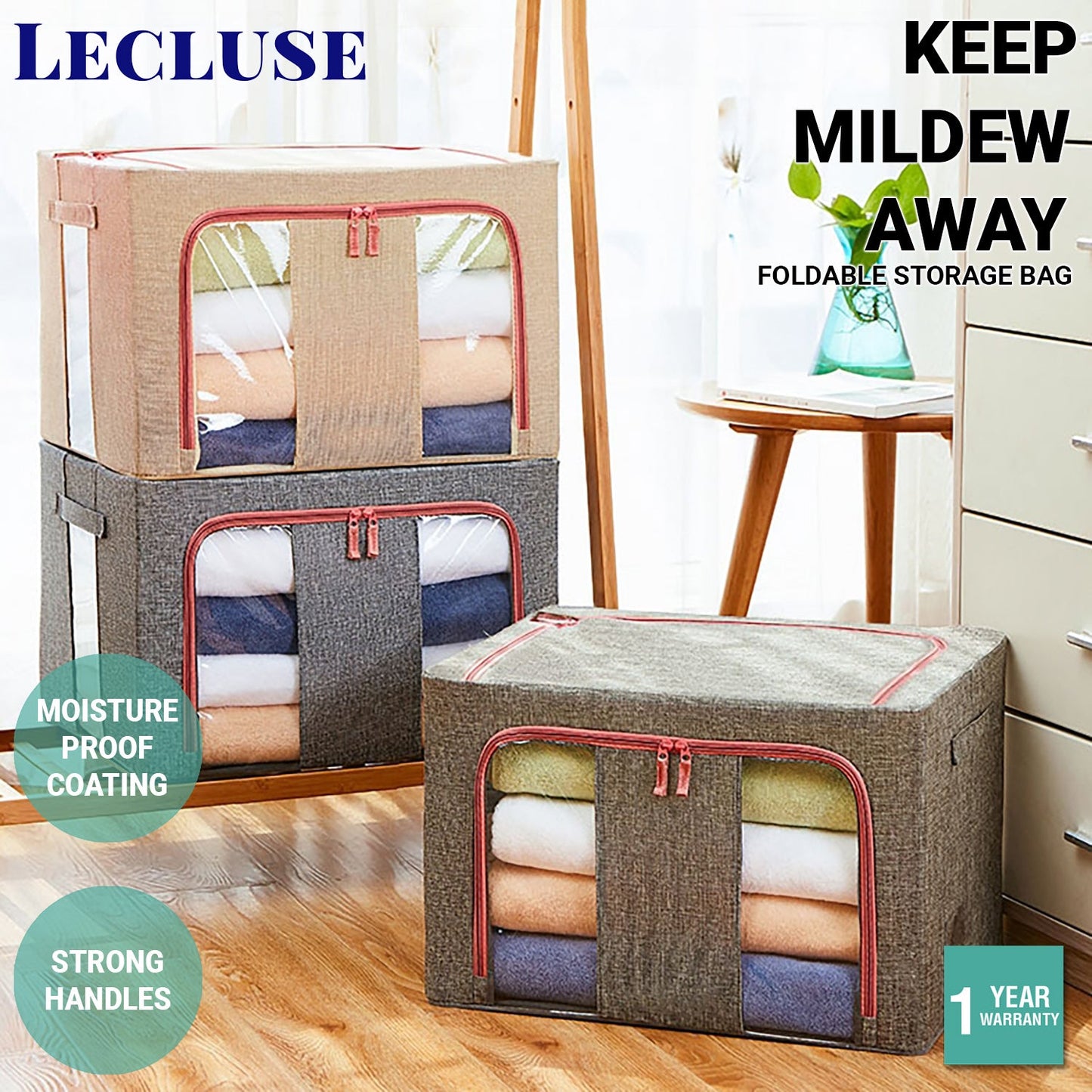 Lecluse Foldable Storage Bag Cloth Quilt Blanket Toy Organizer Zipper Box Oxfor