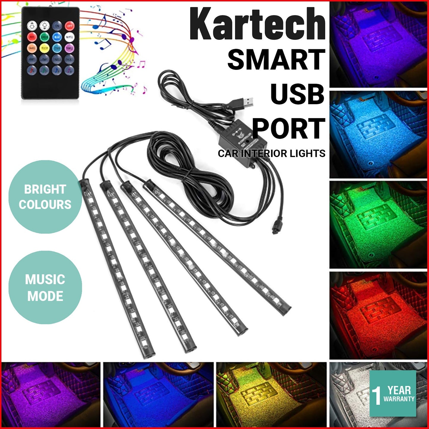 Kartech Car Interior Lights LED Wireless Decorative Music Strip Atmosphere Bar