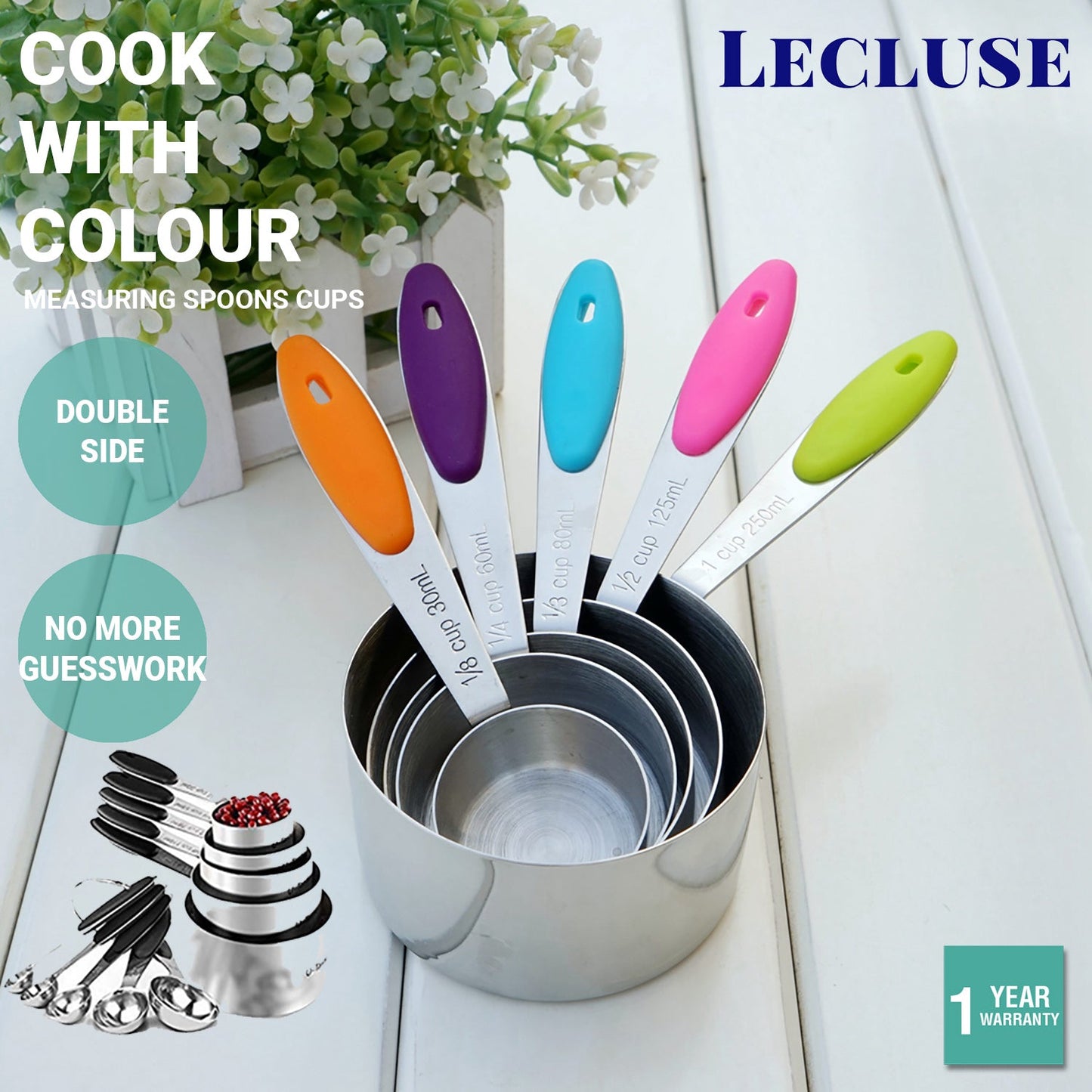 Lecluse Stainless Steel Measuring Spoons Cups Set Metal Tablespoon Tools 11PCS