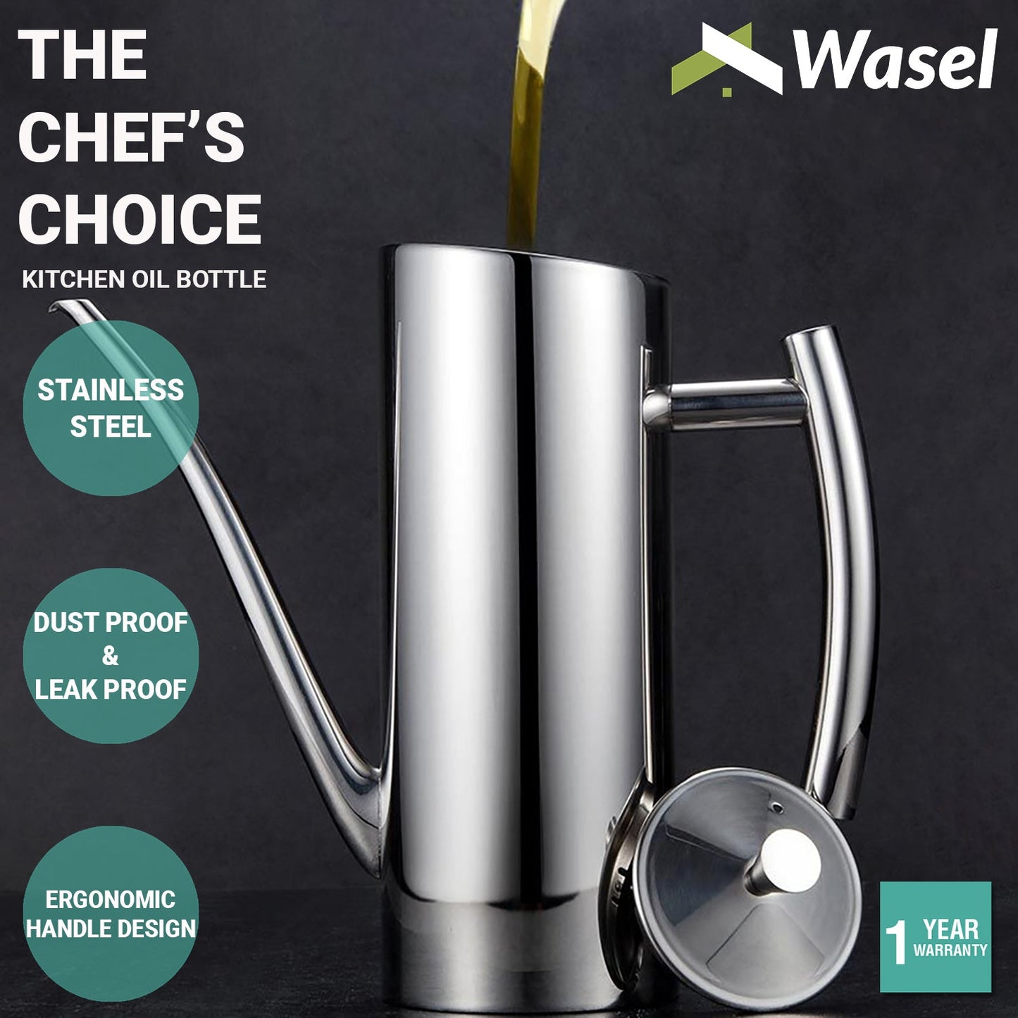 Wasel Kitchen Oil Bottle Stainless Steel Dispenser Olive Vinegar Pourer Spray